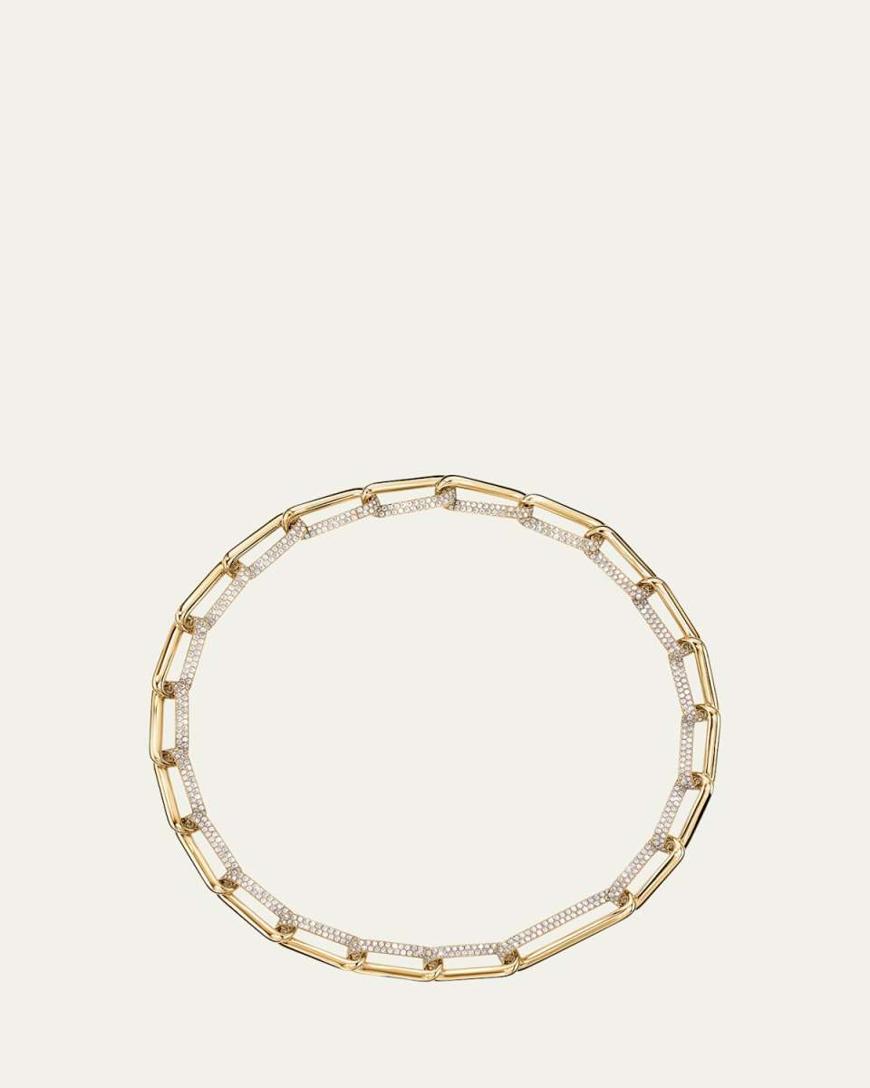 18K Yellow Gold Inside Out Elongated Diamond Link Necklace, 17"L